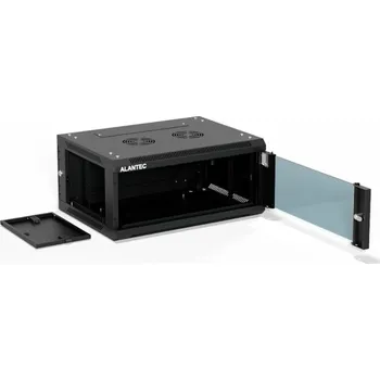 Rozvaděč Alantec 19" nástěnná skříň 4U 600x450, jednokřídlé skleněné dveře, odnímatelný zadní panel po celé ploše, odnímatelné boční panely po celé ploše, uzamykatelná, 4 nosníky, černá, pro svépomocnou montáž - Flat Pack, ALANTEC
