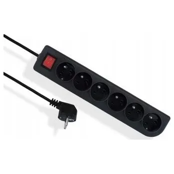Napájecí kabel Prodlužovací Kabel s uzemněním a vypínačem, 6 zásuvek, černý, 5m, kabel OMY 3x1 Elgotec