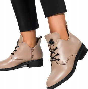 Dámská obuv DÁMSKÉ KOTNÍKOVÉ BOTY BÉŽOVÉ OZDOBNÉ MOTÝLEK VÝŘEZY NA BOCÍCH ELEGANTNÍ CASU vel. 40