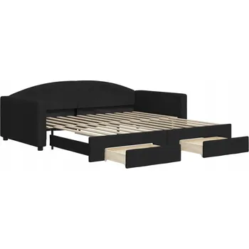 Pohovka Černá rozkládací pohovka 2v1 se zásuvkami, rozměry 223 x 110 x 75 cm