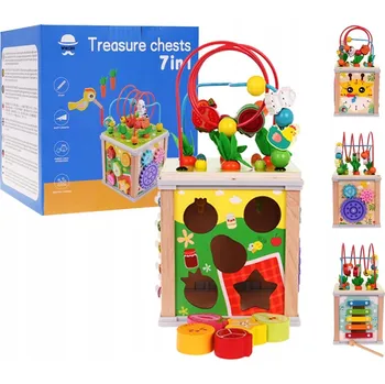 Dřevěná hračka Dřevěná EDUKAČNÍ KOSTKA s provlékačkami VELKÝ TŘÍDIČ + PROPLÉTÁNÍ