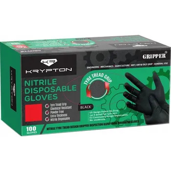 Pracovní rukavice Nitrilové ochranné rukavice černé GRIPPER XXL Krypton Rukavice 90 ks