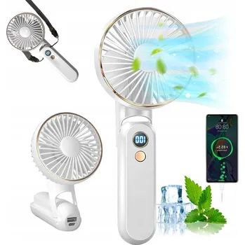 Domácí ventilátor PŘENOSNÝ SKLÁDACÍ MINI VENTILÁTOR 5 RYCHLOSTÍ VĚTRU 2000 MAH BÍLÝ
