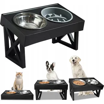 Miska pro psa MISKA NA STOJANU PRO PSA NASTAVITELNÁ DVOJITÁ KOVOVÁ STOJAN NA MISKY VODU