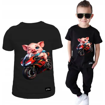 TRIČKO Chlapecké Černé Prase na motorce 92
