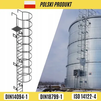 Žebřík ŽEBŘÍK S OCHRANNÝM KOŠEM A PODESTOU 8,1M NATÍRANÝ POZINK