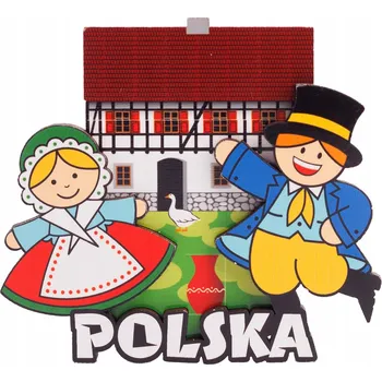 Obraz DŘEVĚNÝ MAGNET NA LEDNIČKU FOLK - PÁR Z DOLNÍHO SLEZSKA FOLKSTAR