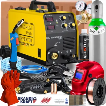 Svářečka INVERTOROVÁ SVÁŘEČKA MAGNUM MIG MAG MMA 200W 230V 180A MĚKKÉ PÁJENÍ FLUX IGBT