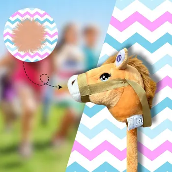 Hobby horsing PLYŠOVÁ HLAVA KONĚ NA TYČI HOBBY HORSE SVĚTLE HNĚDÁ SE ZVUKEM