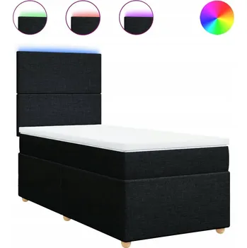 Postel Kontinentální postel s čelem a LED osvětlením, černá, 200x100x140,5 cm