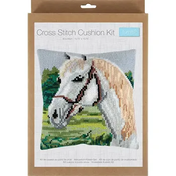 Vyšívací vzor Sada na vyšívání Polštář GCS153 Bílý kůň (Cross Stitch Kit Printed Cushion Horse White)