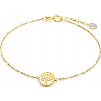 Náramek Zlatý dámský náramek 585 celebritka se stromem života, prolamovaný přívěsek bílá