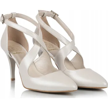 Dámské lodičky Taneční lodičky XENA s ostrou špičkou a pásky, krémová lesklá, velikost 41