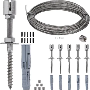 Příslušenství pro zahradní stavbu sada pro upínání rostlin, nerez - lanková stěna pro pnoucí rostliny na zeď, zelená stěna, kompletní set pro lanko ø 3 mm, kotvení vruty, rozměr 3 x 2 m