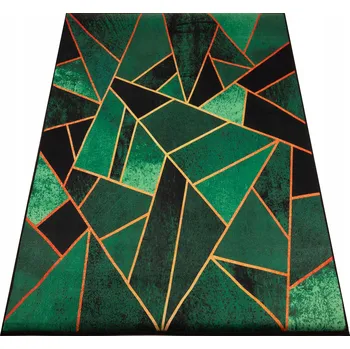 Koberec KOBEREC 300x200cm ZELENÝ TROJÚHELNÍKY SE ZLATÝMI AKCENTY GEOMETRICKÝ GLAMOUR