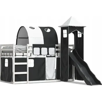 Postel Dřevěná patrová postel se skluzavkou, bílá, 205,5 x 97,5 x 113 cm