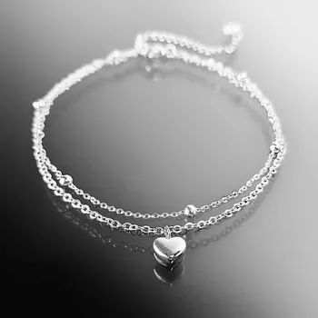 Řetízek Dvojitý ocelový řetízek na nohu se srdcem a kuličkami č. 1694