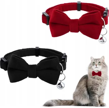 Obraz SADA 2 OBOJKŮ PRO PSA/KOČKU S MAŠLÍ A ZVONKEM - ČERNÝ + ČERVENÝ