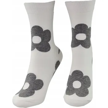 Dámské ponožky Ponožky Dámské Dlouhé Bílé se Vzorem Šedých Velkých Květů 36-40