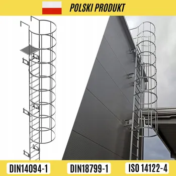 Žebřík NOUZOVÝ ŽEBŘÍK S OCHRANNÝM KOŠEM A PLOŠINOU 4,1 M POZINK