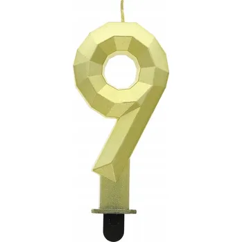 Svíčka SVÍČKA ČÍSLICE 9 DIAMANTOVÁ METALICKÁ ZLATÁ 7,6 cm