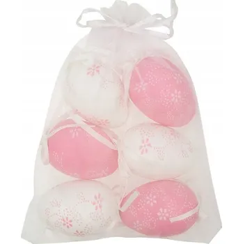 Velikonoční dekorace Velkonoční vajíčka na zavěšení bílo-růžová 6ks 6cm