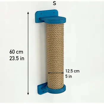 Pevné škrabadlo pro kočky, sloupek na zeď, velikost S 60 cm + šrouby, modré