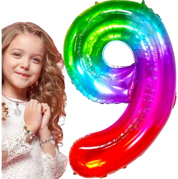 Balónek BALÓN ČÍSLICE 9 BAREVNÝ DUHOVÝ K NAROZENINÁM 100 cm