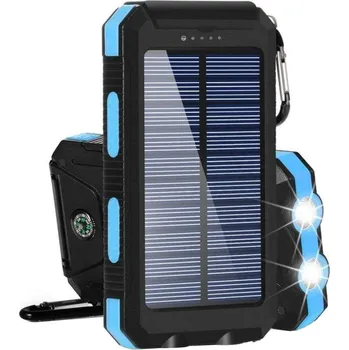Powerbanka SOLARNY POWER BANK 10000 mAh USB SVÍTILNA MODRÁ