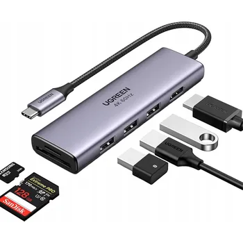 USB hub UGREEN adaptér / hub USB-C 5v1 na 3x USB 3.0 5Gbps HDMI 4K UHD TF/SD Micro SD