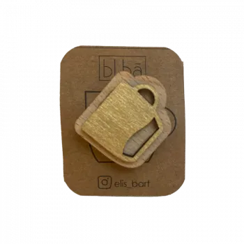 Příslušenství pro přípravu kávy ElisBart - Dřevěná brož - Zlatý hrnek