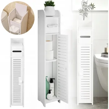 Komoda WĄSKA SZAFKA ŁAZIENKOWA STOJĄCA NA TOALETNÍ PAPÍR KOMODA REGÁL SLOUPEK 80 CM BÍLÁ