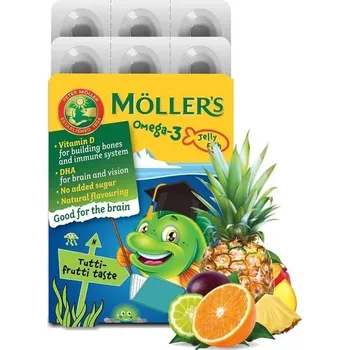 Möller's Omega 3 kapsle pro děti | Přírodní rybí olej s omega-3 mastnými kyselinami s Tutti Frutti