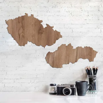 Dřevěné mapy na zeď - Česko a Slovensko, Dub tabákový (nedostupný) | DUBLEZ