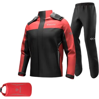 Pánská větrovka Motocyklový dešťový oblek unisex bunda a kalhoty ultralehký 3vrstvý polyester TPU s kapucí reflexními prvky voděodolný zip červená M