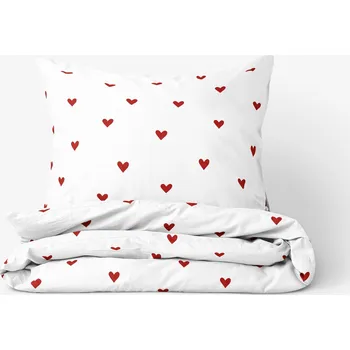 Povlečení Bavlněné povlečení - Červená srdíčka na bílém 140 x 200 a 70 x 90 cm