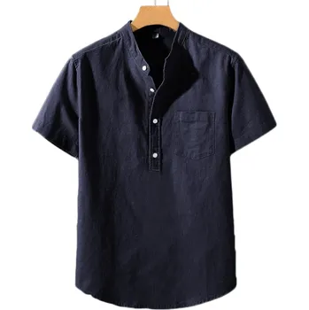 Pánská košile Pánská polo košile s krátkým rukávem Jednobarevná Bavlna Kapsička Zapínání na knoflíky s límečkem Klasický střih tmavě modrá XS