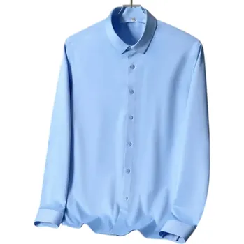 Pánská košile Pánská košile s límečkem na knoflíky Jednobarevné provedení Polyester a spandex Elegantní střih pro každodenní nošení světle modrá XXL