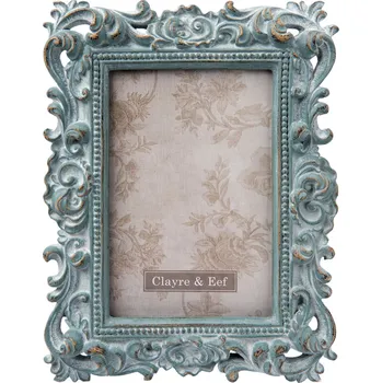 Rám na obraz Modrý fotorámeček s ornamenty a patinou Baroque - 16*3*22 cm / 10*15 cm