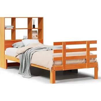 Postel Postel s regálem, borovice, voskovaný hnědý, 228,5 x 106 x 110 cm