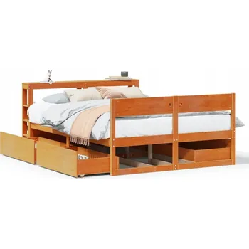 Postel Rám postele z borovicového dřeva, voskovaná hnědá, 214,5 x 126 x 82 cm