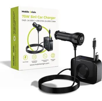 Mobilní telefon Mobile Origin 75W 5in1 Car Charger CA23 - 2x USB-C + USB-A Port, 2x USB-C Cable MO-75WCCH-CA23
