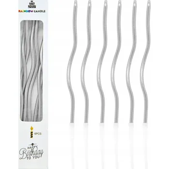 Dortová svíčka Narozeninové svíčky STŘÍBRNÉ točené spirály 1-99 narozeniny dekorace na dort 6 ks