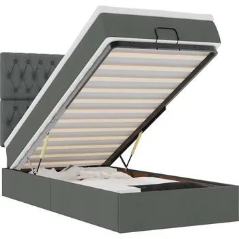 Postel Tmavě šedý rám postele s matrací 203 x 100 x 118/128 cm, s LED osvětlením a úložným prostorem