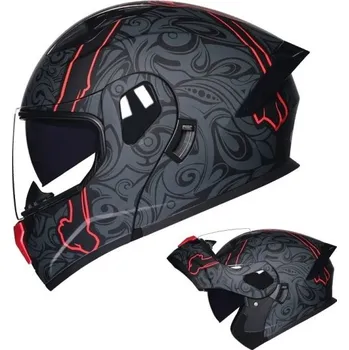Motocyklové brýle Celoobličejová motocyklová helma unisex výklopná ABS+PC černá s jednoduchým grafickým vzorem XL