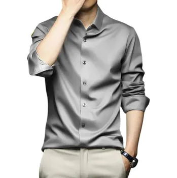 Pánská košile Pánská košile s límečkem na knoflíky Jednobarevné provedení Polyester a spandex Elegantní střih pro každodenní nošení šedá XXL