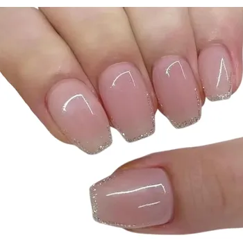 Umělé nehty Nalepovací umělé nehty čtvercového tvaru 24 ks Francouzský styl s jemným třpytivým lemem Pro každodenní i slavnostní manikúru