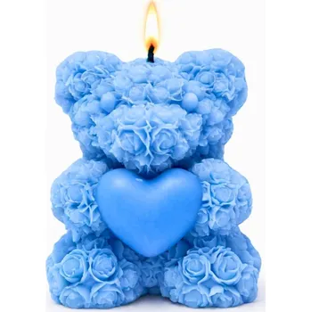 Svíčka Vonná svíčka Méďa z růžiček | 50 g | Svíčkománie3D | Barva: Modrá