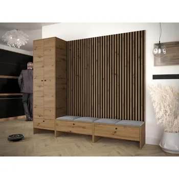 Šatní skříň MOB Předsíň Esmaldos VI (dub artisan + černá + šedá)