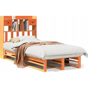 Postel Postel s regálem, borovice, voskovaný hnědý, 223 x 106 x 110 cm